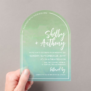 Cloudy Seafoam Green Arch Frame Wedding Acrylic Invitations