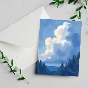 Cloudy Skies Blue Forest Watercolor Paint Card