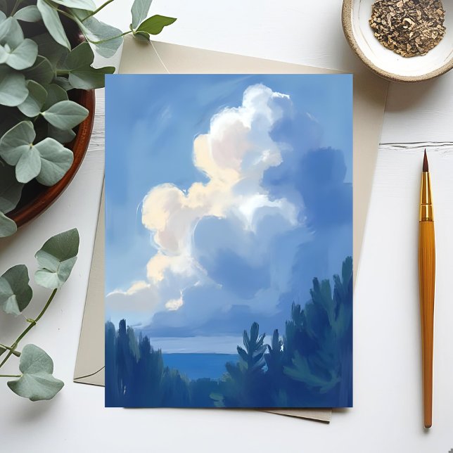 Cloudy Skies | Blue Forest Watercolor Painting Postcard (Creator Uploaded)