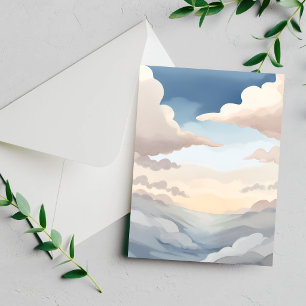 Cloudy Skies Watercolor Sky Blue Clouds Card