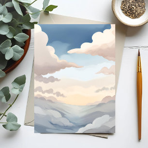 Cloudy Skies   Watercolor Sky Blue Clouds Postcard