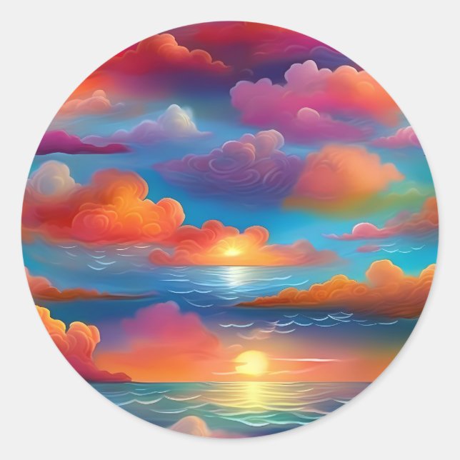 Cloudy Sky at Sunset Classic Round Sticker (Front)