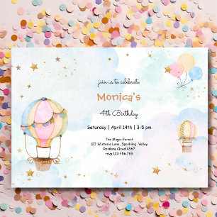 Cloudy sky hot air balloons kids birthday invitation