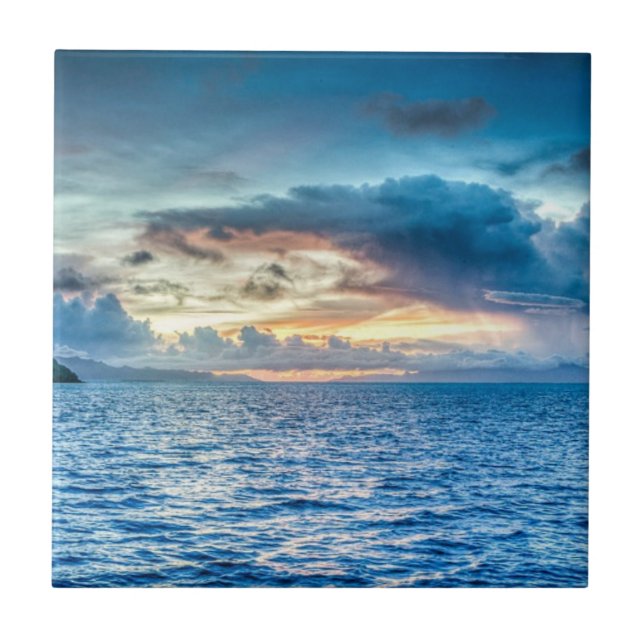 Cloudy Sky Over Ocean Coast of Bora Bora Ceramic Tile (Front)