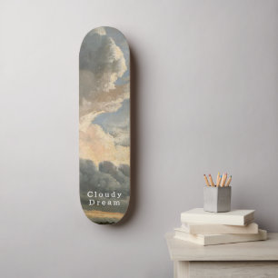 Cloudy Sky, White Script, Calm Ride Skateboard