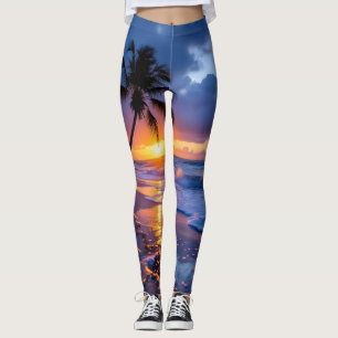 Cloudy Sunset Beach Leggings Women   Dramatic