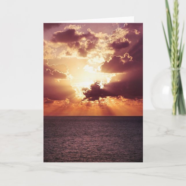 Cloudy Sunset Over Sea Horizon Card (Front)
