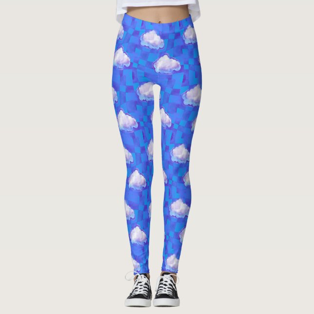 Cloudy Surreal Sky Check Print Leggings (Front)