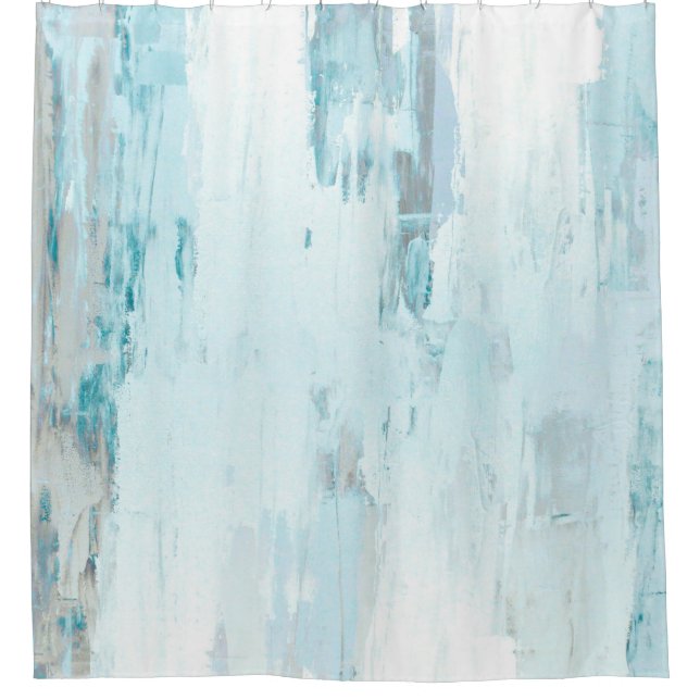 'Cloudy' Teal and Beige Abstract Art Shower Curtain (Front)