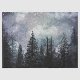 Cloudy Winter Pine Forest Decoupage Tissue Paper