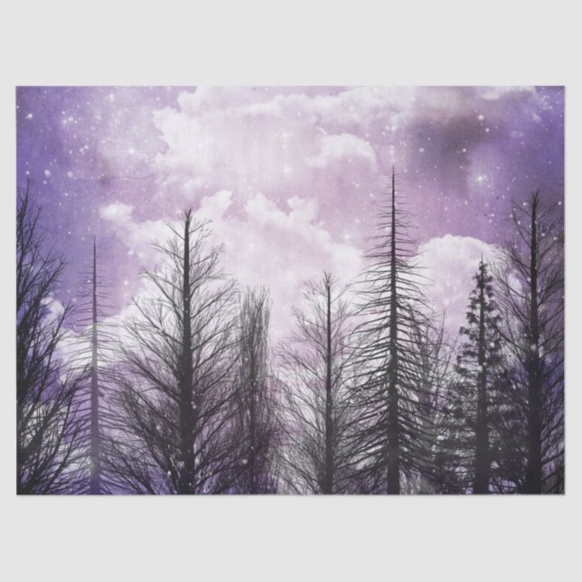 Cloudy Winter Purple Pine Forest Decoupage Tissue Paper (Front)