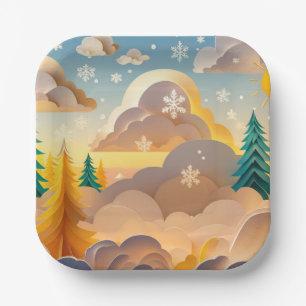 Cloudy Winter Wonderland Paper Plate