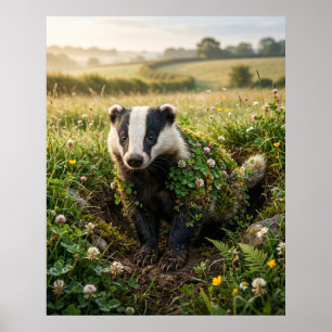 Clover Badger Meadow Luck Poster
