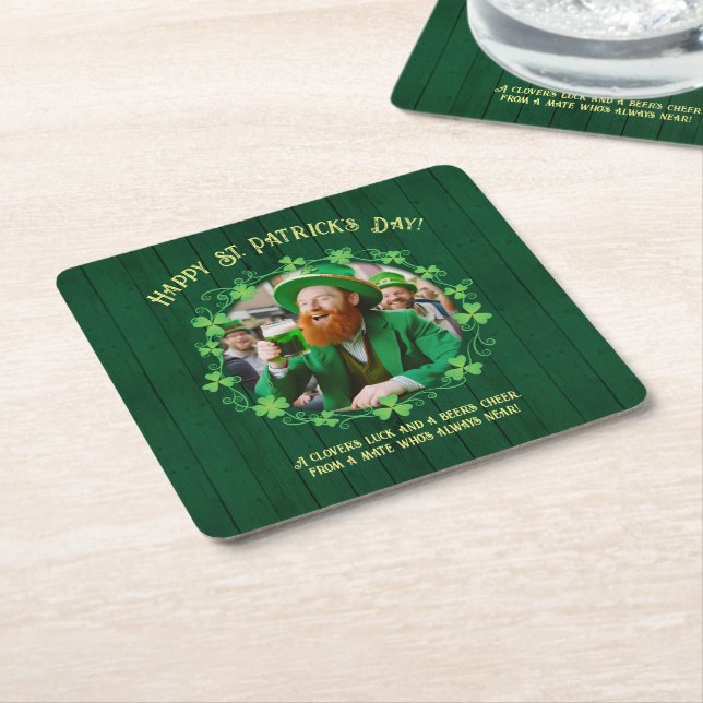 Clover & Beer Companionship Square Paper Coaster (Angled)