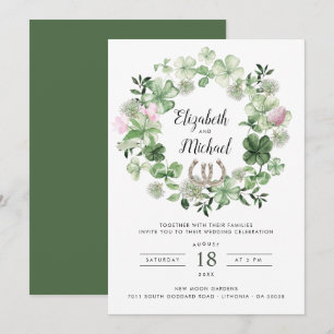 Clover Botanical Greenery Wreath Horseshoes Invitation