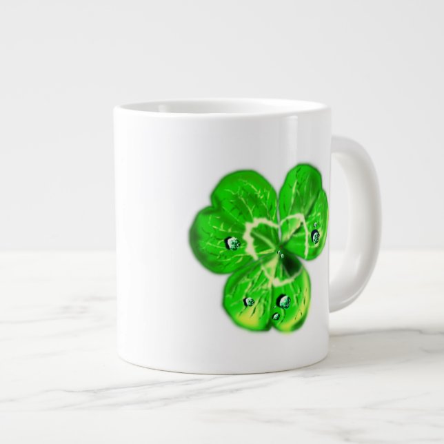 Clover Dew Drops - Green Nature Large Coffee Mug (Front Right)