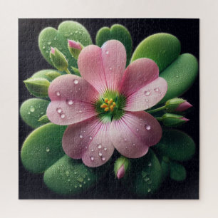Clover Floral Pink and Green Oxalis Jigsaw Puzzle