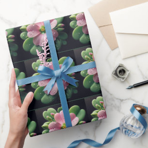 Clover Floral Pink and Green Oxalis Wrapping Paper