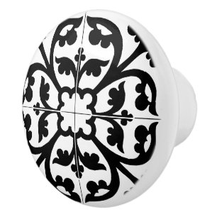 Clover Flower Floral Abstract Black & White Ceramic Knob