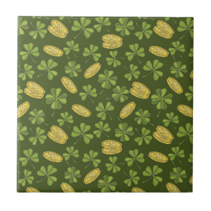 Clover Leaf & Gold Coin Pattern Ceramic Tile