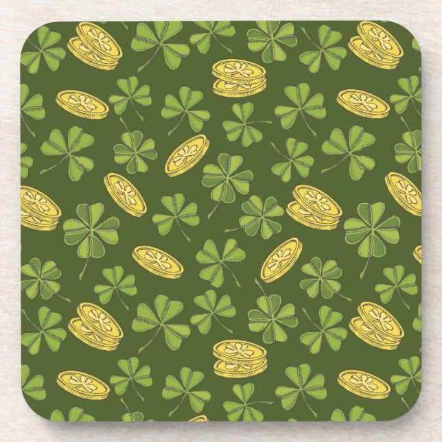Clover Leaf & Gold Coin Pattern Coaster (Front)