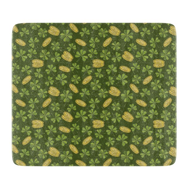 Clover Leaf & Gold Coin Pattern Cutting Board (Front)