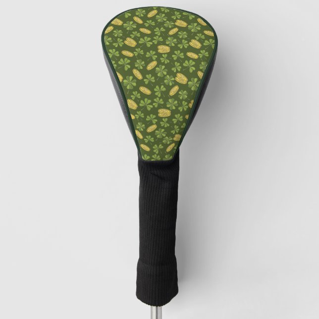 Clover Leaf & Gold Coin Pattern Golf Head Cover (Front)