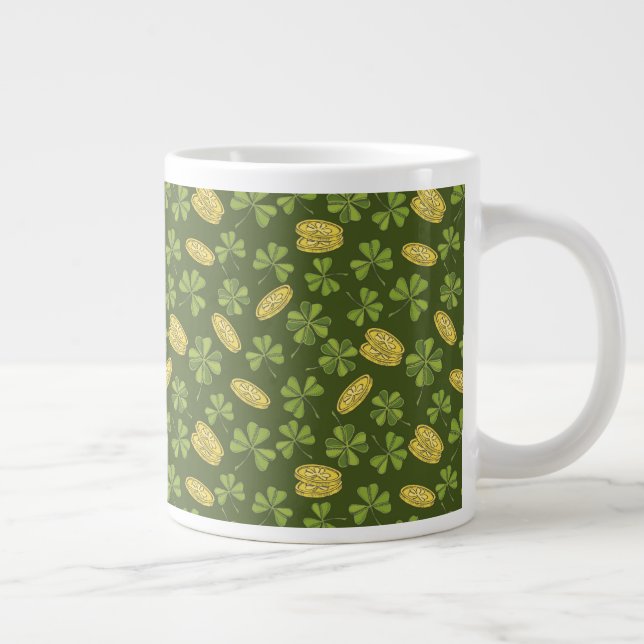 Clover Leaf & Gold Coin Pattern Large Coffee Mug (Right)