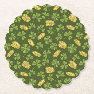 Clover Leaf & Gold Coin Pattern Paper Coaster