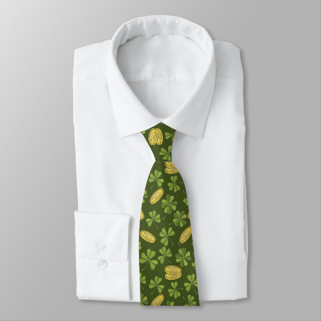 Clover Leaf & Gold Coin Pattern Tie (Tied)