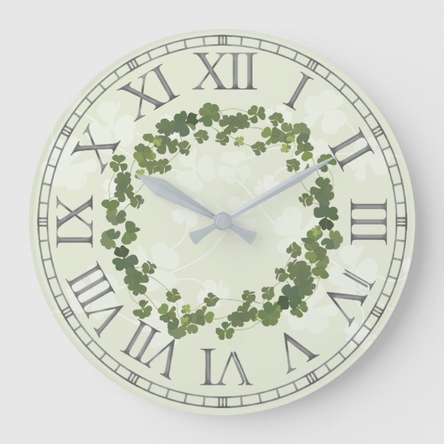 Clover Leaf, shamrock st patrick's day Large Clock (Front)