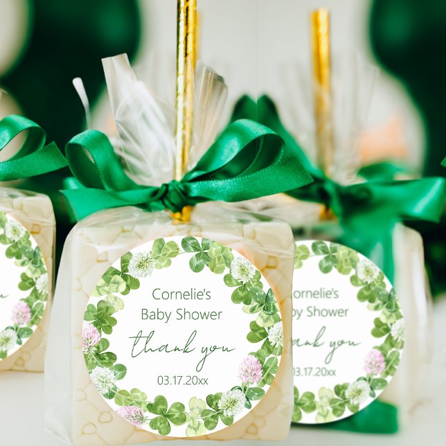 Clover Leaves Greenery Thank You Classic Round Sticker (Creator Uploaded)