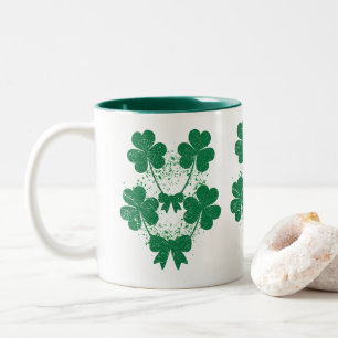 Clover Leaves with green Bow Two-Tone Coffee Mug