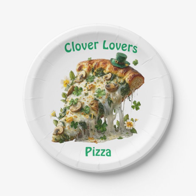 Clover Lovers Pizza St. Patrick’s Day Paper Plate (Front)