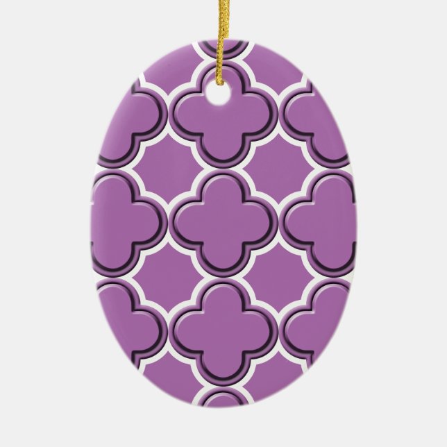 Clover Pattern 2 Radiant Orchid Ceramic Tree Decoration (Front)