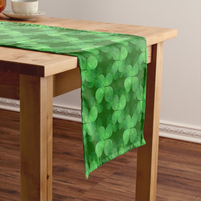 Clover Pattern Irish Shamrock Bold Botanical Short Table Runner (In Situ)