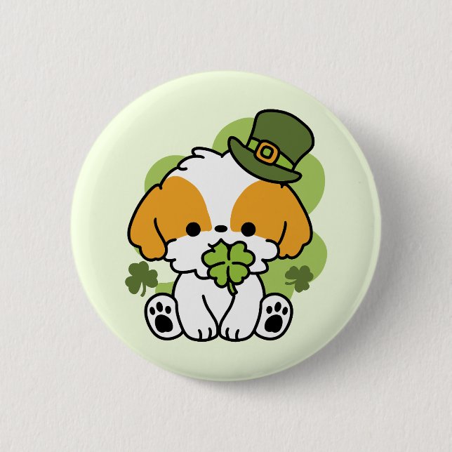 Clover Pup Love – St. Patrick's Day Dog Design 6 Cm Round Badge (Front)