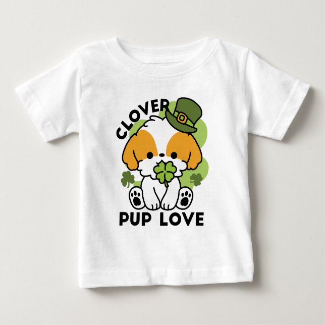 Clover Pup Love – St. Patrick's Day Dog Design Baby T-Shirt (Front)