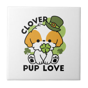 Clover Pup Love – St. Patrick's Day Dog Design Ceramic Tile