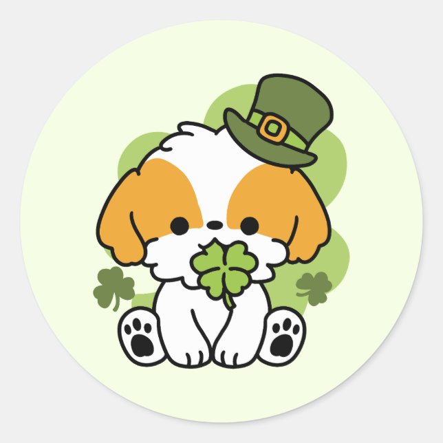 Clover Pup Love – St. Patrick's Day Dog Design Classic Round Sticker (Front)