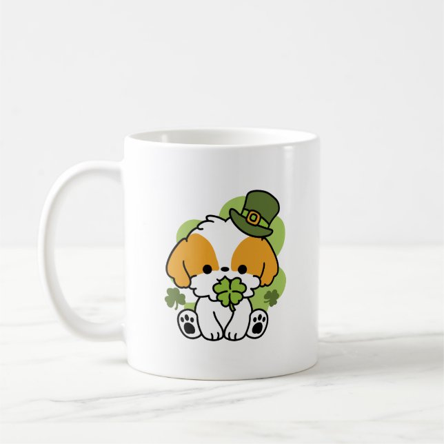 Clover Pup Love – St. Patrick's Day Dog Design Coffee Mug (Left)