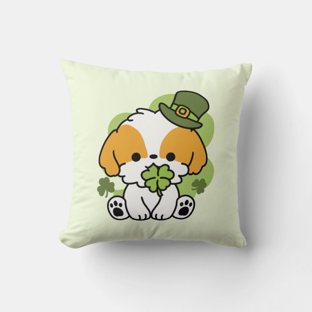 Clover Pup Love – St. Patrick's Day Dog Design Cushion (Front)