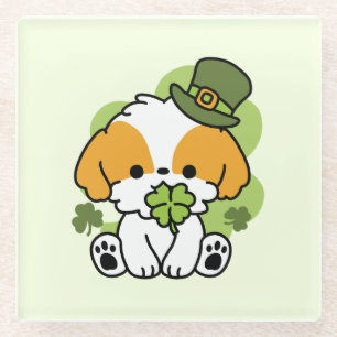 Clover Pup Love – St. Patrick's Day Dog Design Glass Coaster
