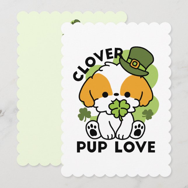 Clover Pup Love – St. Patrick's Day Dog Design Holiday Card (Front/Back)