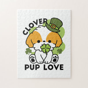 Clover Pup Love – St. Patrick's Day Dog Design Jigsaw Puzzle