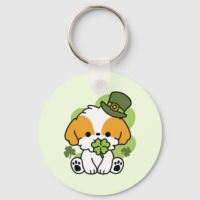 Clover Pup Love – St. Patrick's Day Dog Design Key Ring (Front)