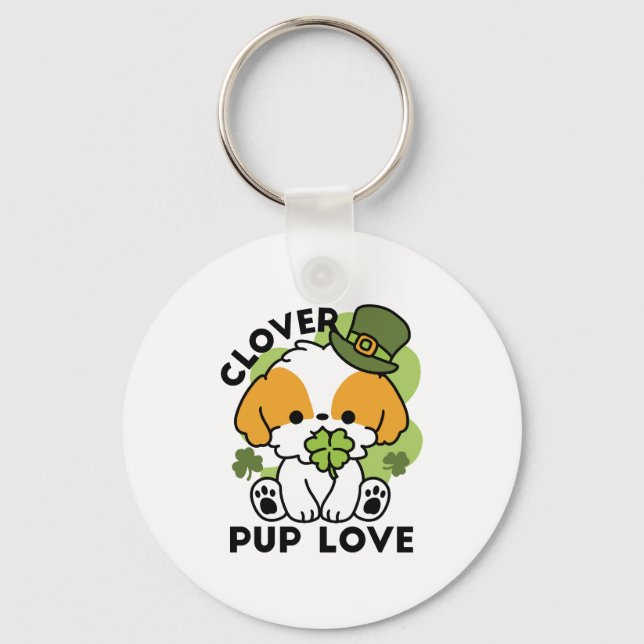 Clover Pup Love – St. Patrick's Day Dog Design Key Ring (Front)
