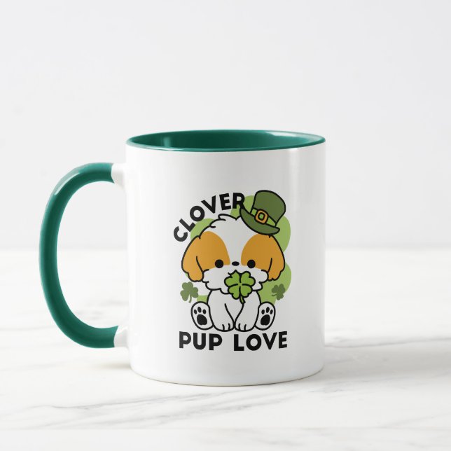 Clover Pup Love – St. Patrick's Day Dog Design Mug (Left)