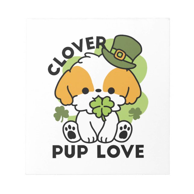 Clover Pup Love – St. Patrick&#x27;s Day Dog Design Notepad (Front)
