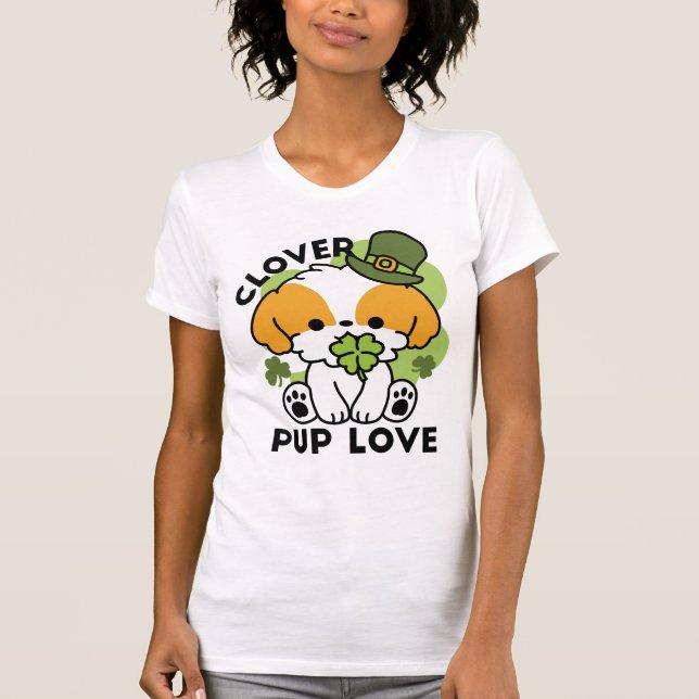 Clover Pup Love – St. Patrick's Day Dog Design T-Shirt (Front)